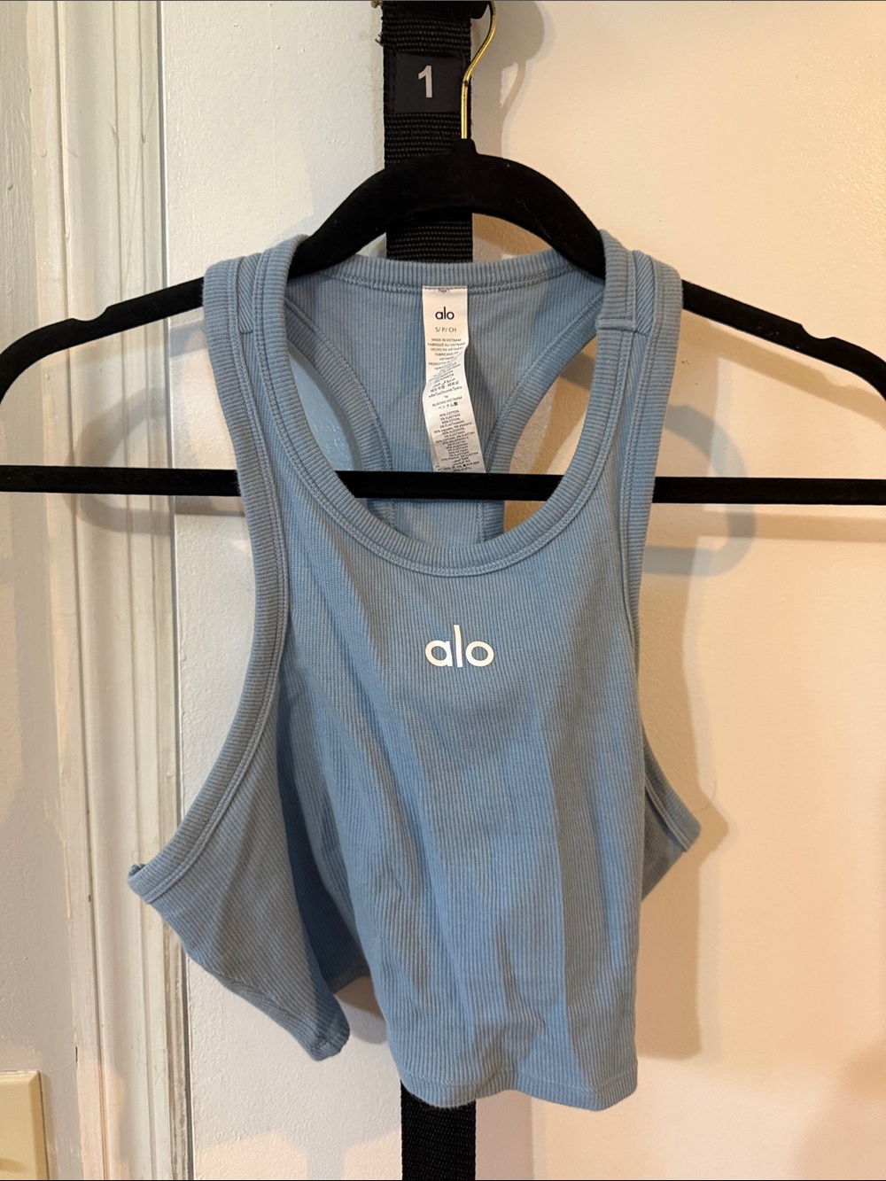 ALO Yoga Ribbed Racerback Crop Tank Top - Light Blue